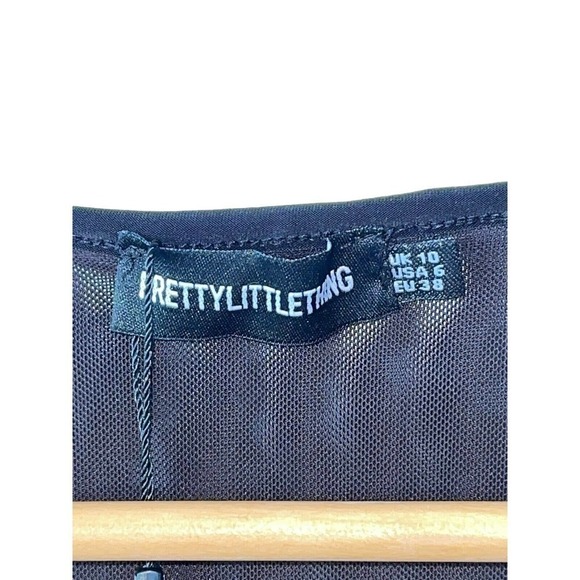 Pretty Little Thing Size 6 Black Sheer Tie Front Bodysuit - New - Picture 4 of 6